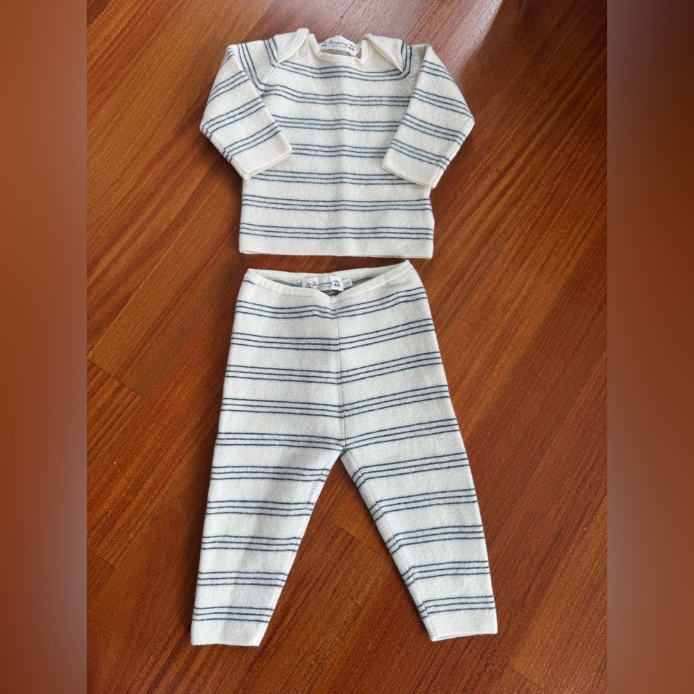 Bonpoint Cream and Gray Stripes Merino Wool Two Piece Outfit, never worn
